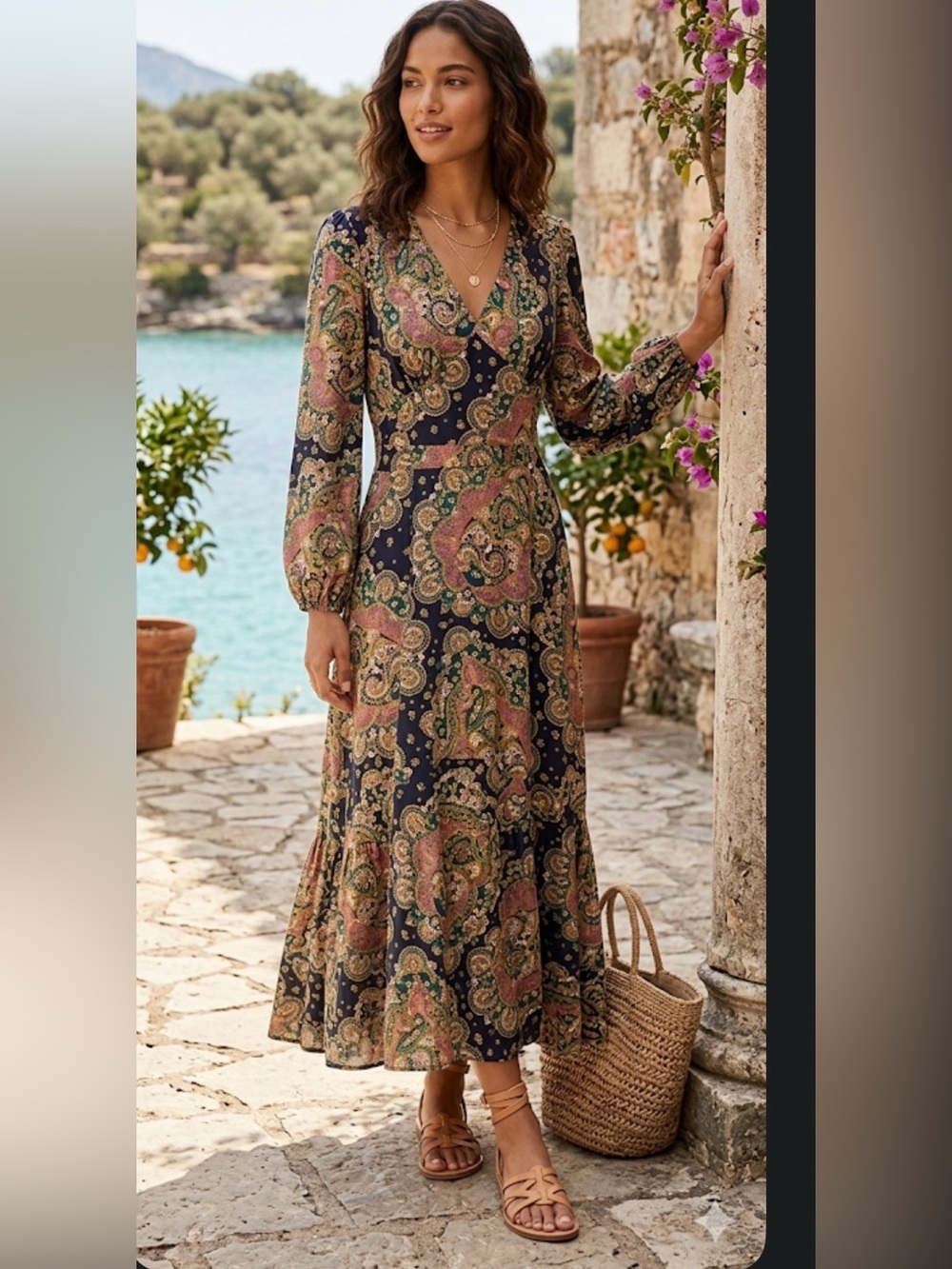 J CREW Point Sur Long Sleeve
Paisley Maxi Dress  size 2